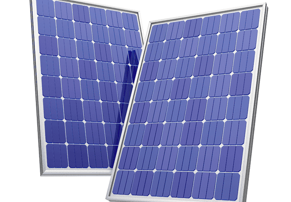 Two blue solar panels side by side.