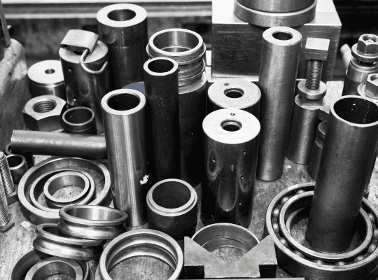 Various metal pipes and cylindrical components.