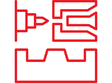 Red icon of a CNC machine.