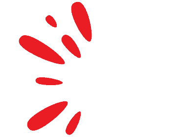 Red abstract icon resembling paint splatter or petals.