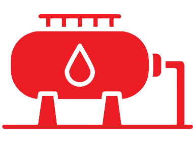 Red icon of a fuel storage tank with a droplet symbol.