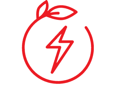 Red icon of an apple with a lightning bolt inside.