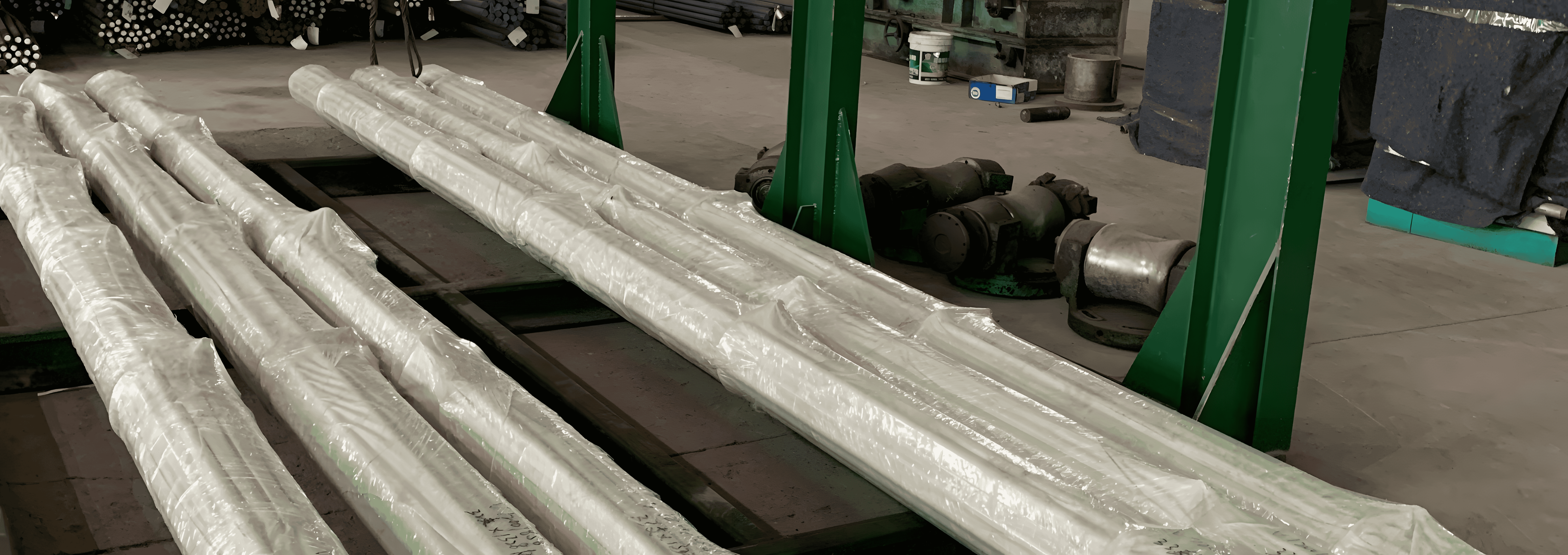 Wrapped cold rolled steel bars stored in a warehouse, ready for shipment.