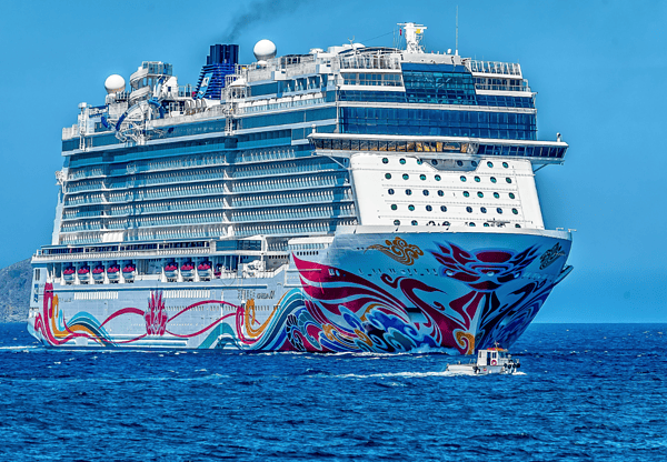 Large cruise ship with colorful designs, constructed with Q355B wind and solar steel.