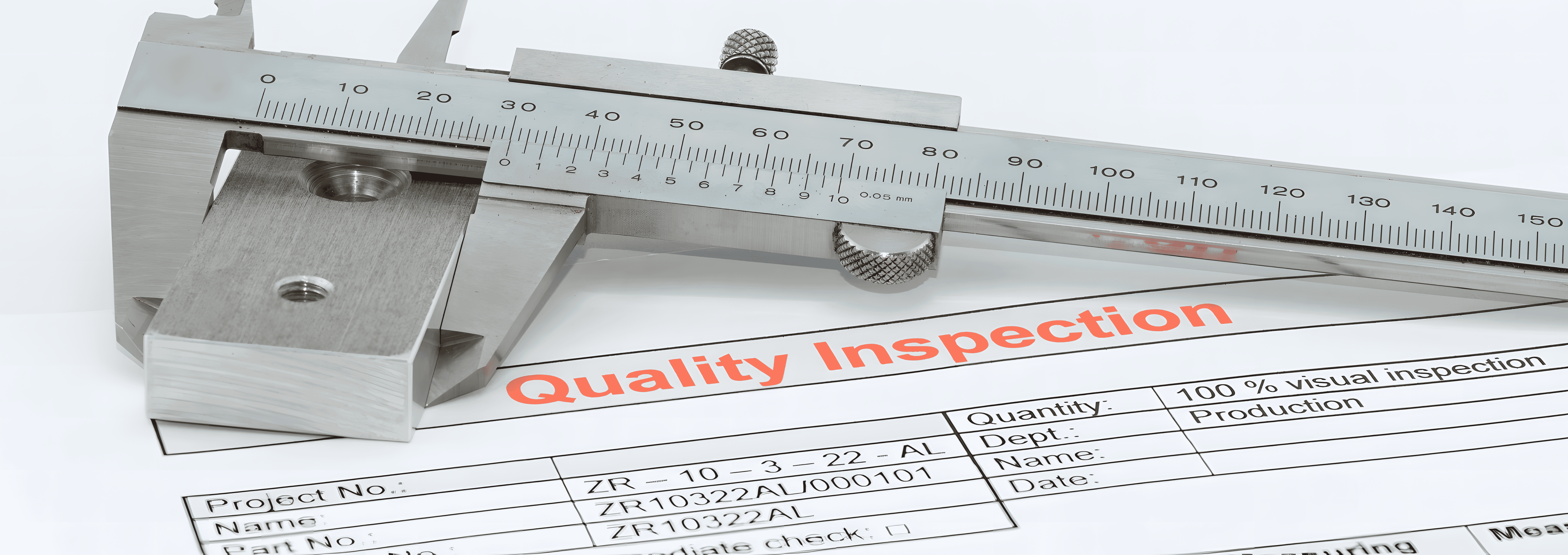 A caliper measuring tool placed on a quality inspection report for stainless steel bars, emphasizing precision and quality control in manufacturing.