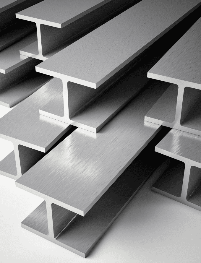 Stack of steel I-beams.