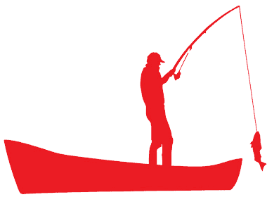 Silhouette of a person fishing from a boat.