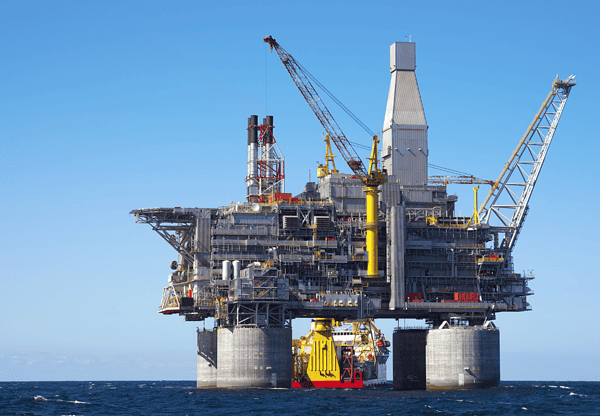 Offshore oil drilling platform in the ocean.