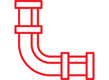 Red outline of a curved pipe segment, representing plumbing or piping systems.