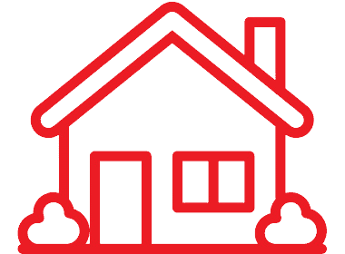 Red icon of a house with bushes.