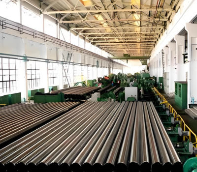 stainless steel tubes in the warehouse.