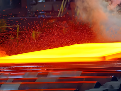 A 304 stainless steel sheet is undergoing heat treatment.