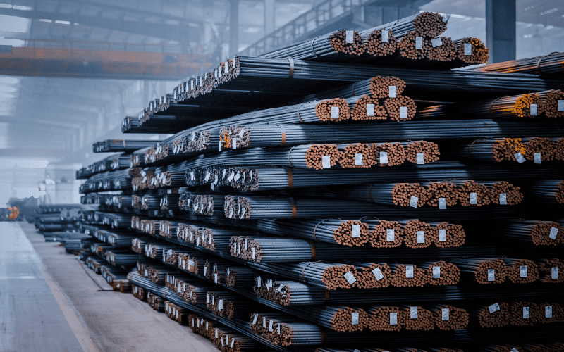 A pile of steel bars stacked together