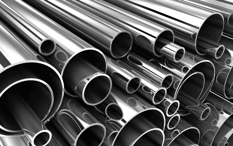 Close-up of stainless steel pipes.