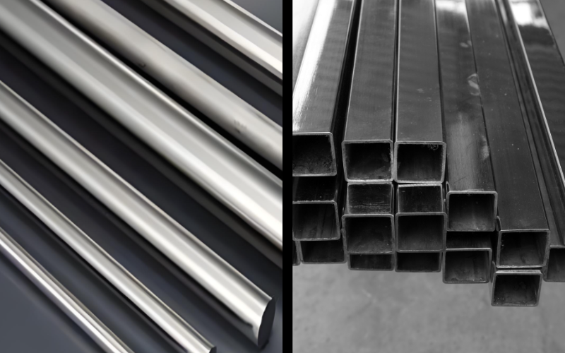 There are alloy steel bars and stainless steel pipes.