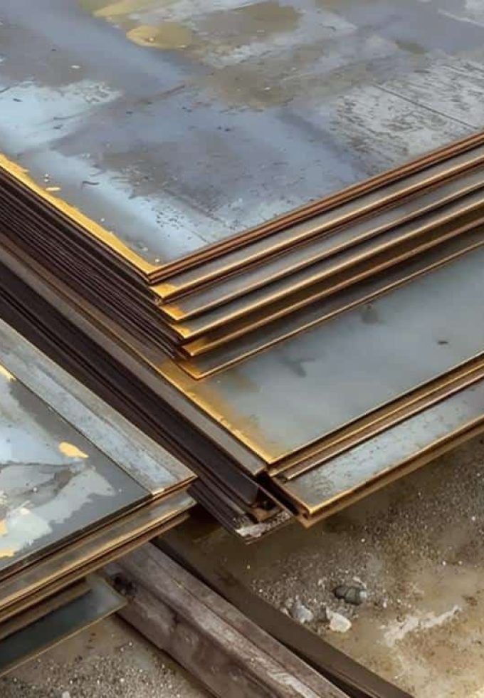 Hot rolled steel coils stacked together