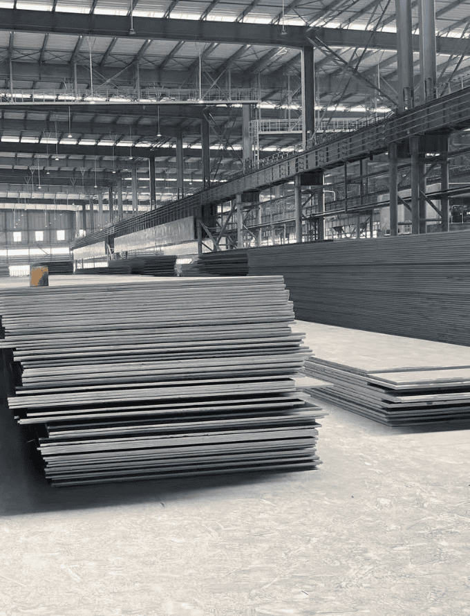 Stacked low carbon steel sheets ready for processing in industrial projects.