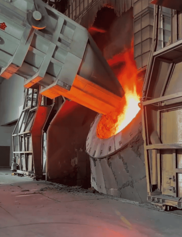 molten steel being poured into a furnace